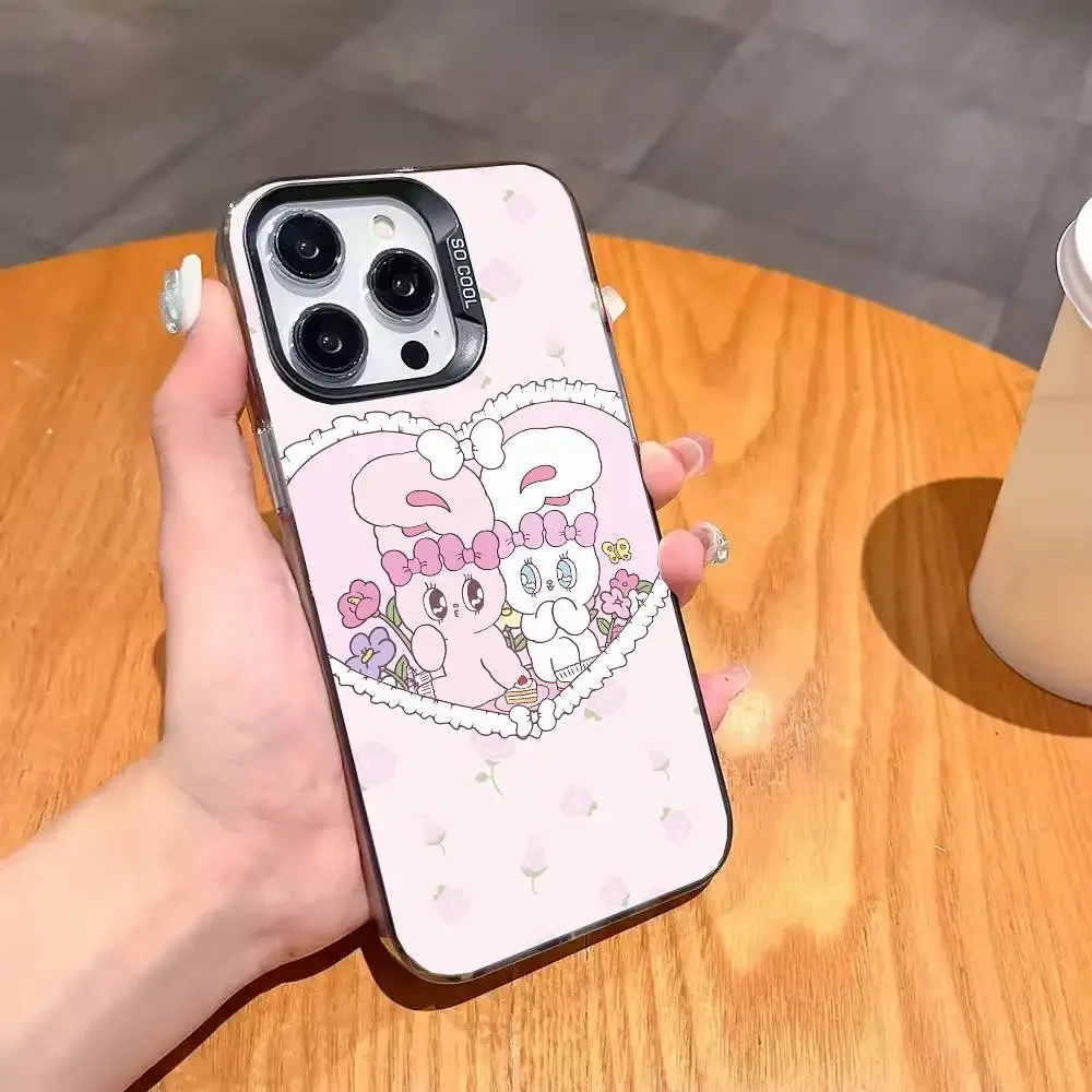 Cartoon Rabbit Pink E-Esther B-Bunny Phone Case for IPhone 17 Air 16 15 14 Pro Max Plus 13 12 11 Colored Silver