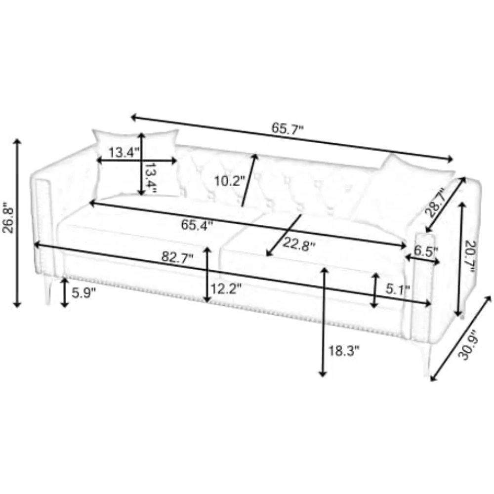 سرير أريكة فوتون حديث من منتصف القرن، سرير أريكة مخملي أزرق مقاس 83 بوصة لغرفة المعيشة، مثالي للمساحات الكبيرة والصغيرة مع وسادتين #2