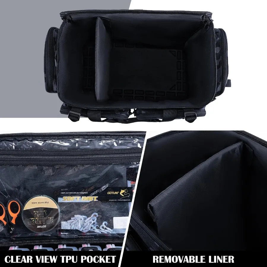 حقيبة معالجة كبيرة من Goture لتخزين صيد الأسماك في المياه المالحة بتصميم مقاوم للماء وجزء سفلي EVA يحمل ما يصل إلى 8 قطع 3700 Plus 4 قطع #3