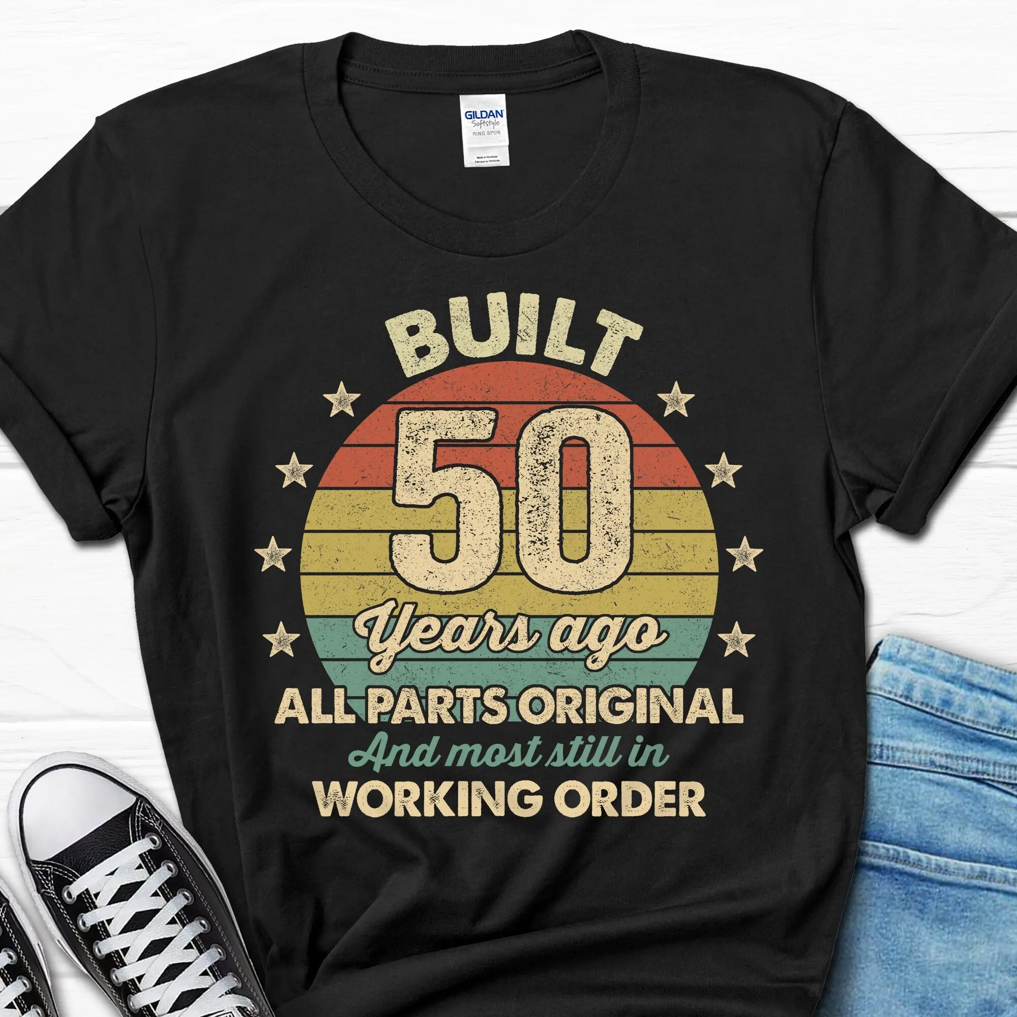 

Built 50 Years Ago T Shirt Vintage 1974 50th Birthday for Men Retro Men's s Bday Him