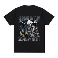 Human By Day Sigma By Night Funny Wolf Graphic T Shirt Men Women Casual Cotton Short Sleeve Oversized T-shirts Streetwear Unisex