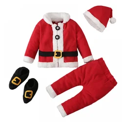 Anime Toddler Boys Girls Christmas Party Outfit 4 Pieces Full Set Fleece Santa Cosplay Coat Pants Hat Stocks Holiday Clothes