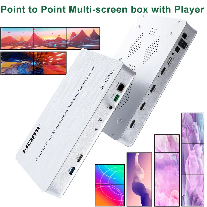 

4K@60hz 2x2 HDMI Point To Point Multi Screen Splicing Box Media Player Support U Disk Play Vertical Horizontal Screen TV Splicer