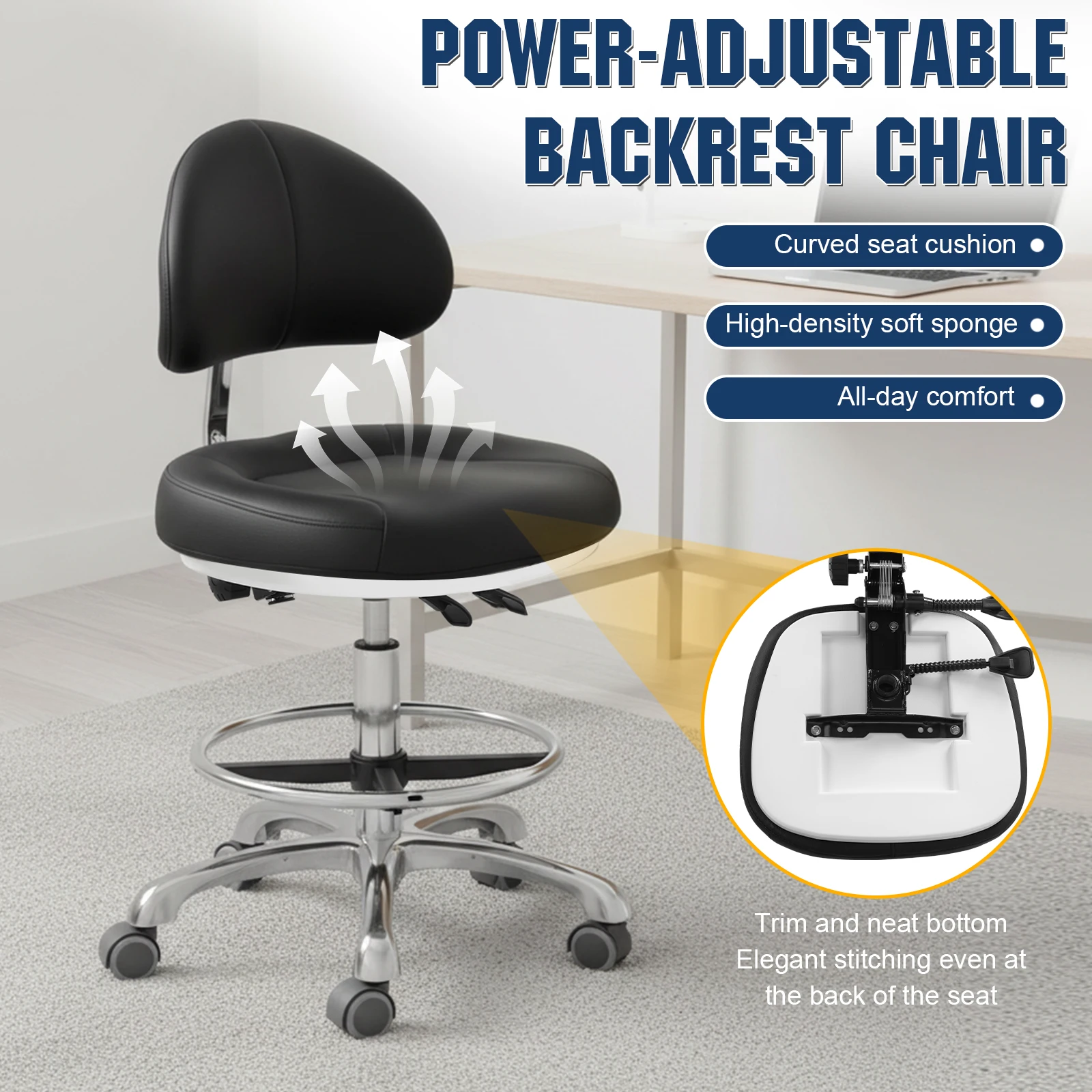 

Вращающийся стул-седло с регулировкой высоты и спинкой для стоматологов и парикмахеров