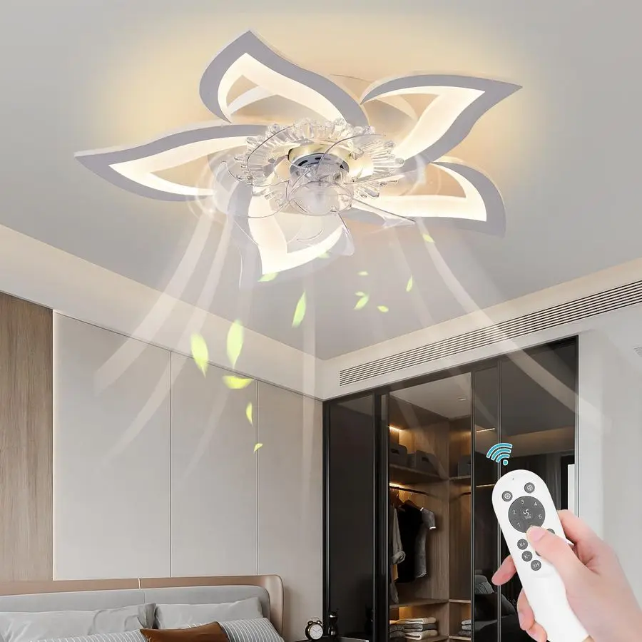 

Low Profile Ceiling Fan with Lights,110v Modern Dimmable Flower Shape, Remote Control app Control,Timing 6 Gear Speeds Fan Ceil