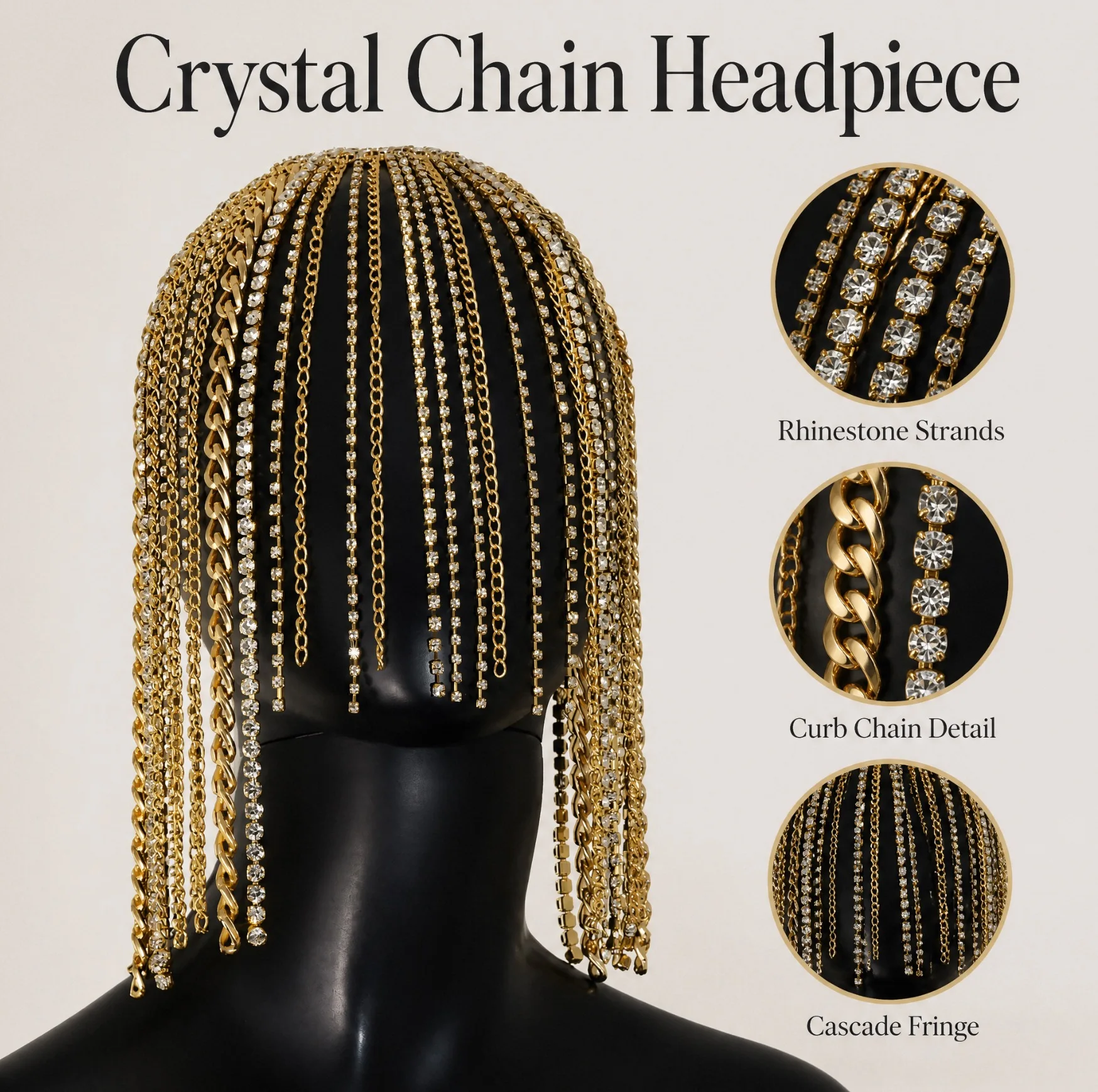 Trendy Punk Style Tassel Hair Chain Women Fashion Jewelry with Sparkling Water Diamonds Chic Headwear Accessory Unique Design