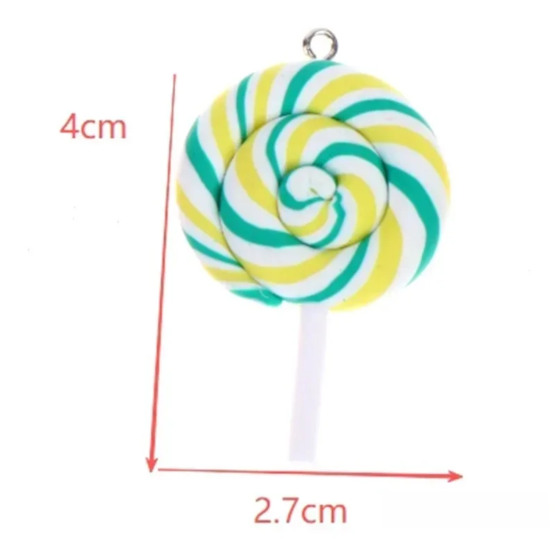 10Pcs Girls Lovely Random Color Soft Clay Lollipop Charms Simulation Candy Pendants For Handmade Necklace Earring Decor - view 6
