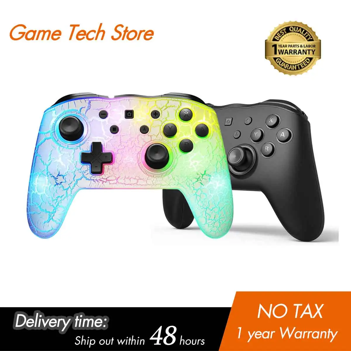 

Switch Pro Controller Compatible Switch/Lite/OLED Ultimate Control with TURBO Wake-up Function Adjustable Vibration 7-Color LED