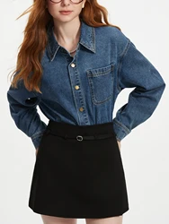 FSLE Chic Shirt Denim Jacket Tops For Women 2024 Autumn New Design Casual Versatile Fashion Shirt For Female 24FS13121