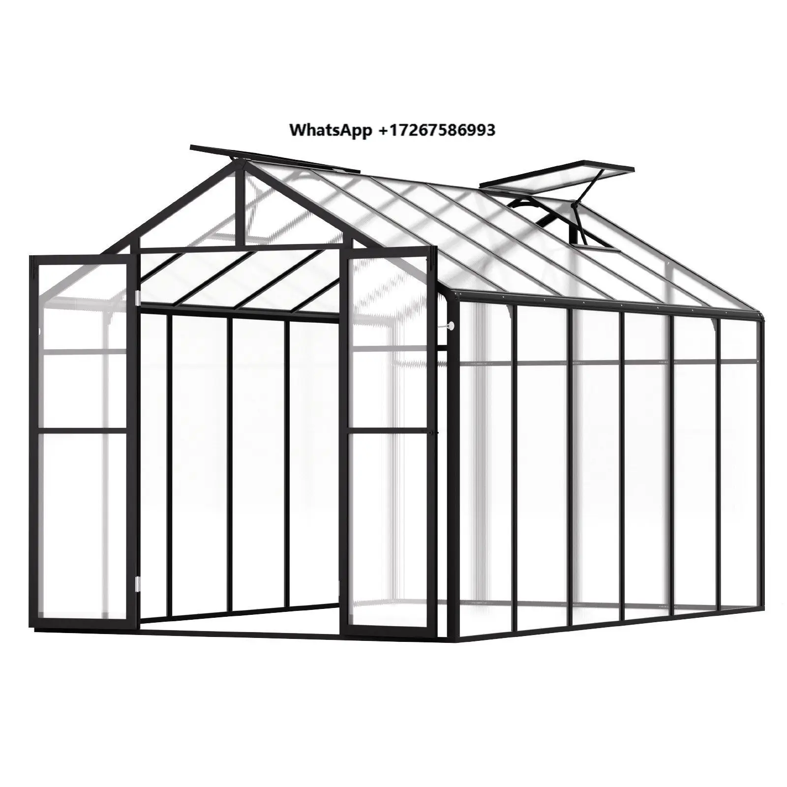 PC Double Doors 2x3x2m Modern Walk-in Tunnel Garden Greenhouse Aluminum Frame Eco-Friendly Hydroponic Grow Easily Assembled