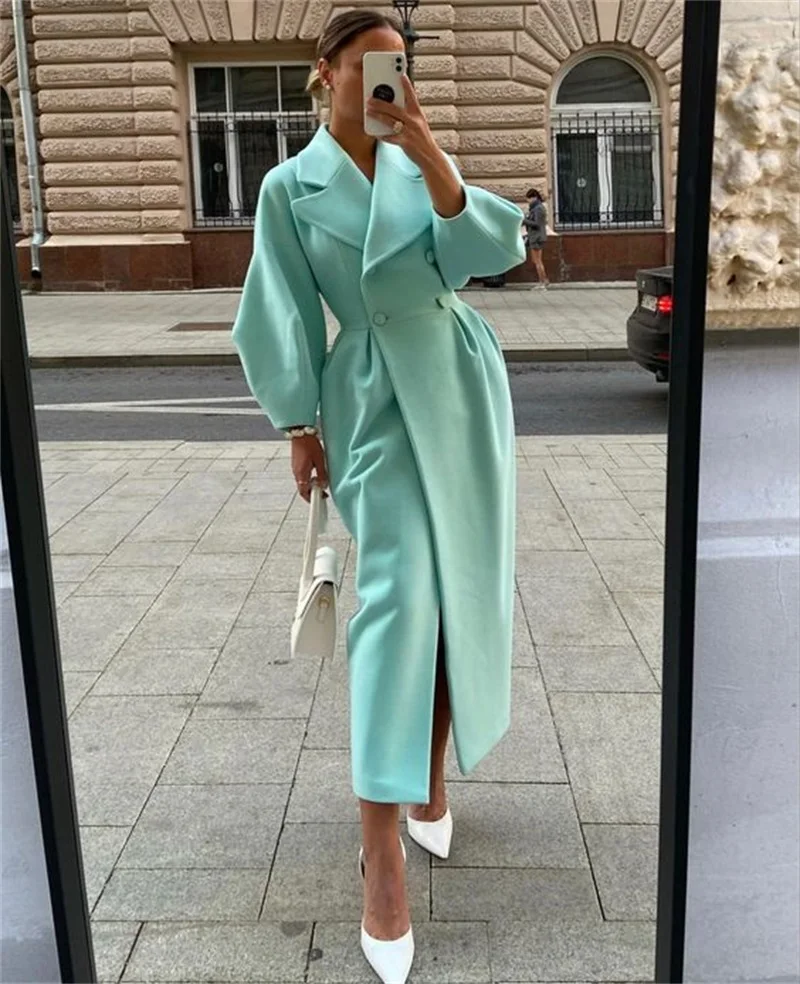 Winter Frauen Anzüge Mantel Kaschmir Zweireiher 1 Stück Lange Wolle Blazer Formale Dicke Warme Prom Kleid Jacke Nach Maß