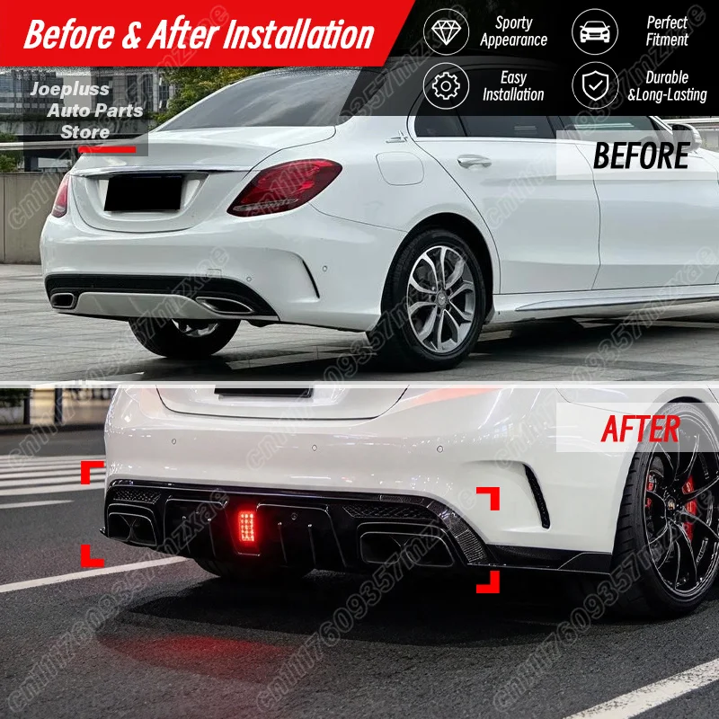 For Benz C-Class W205 AMG 2015 2016 2017 2018 2019 2020 2021 Car Rear Bumper Diffuser Lip Sporty Style Vehicle Rear Splitter Kit