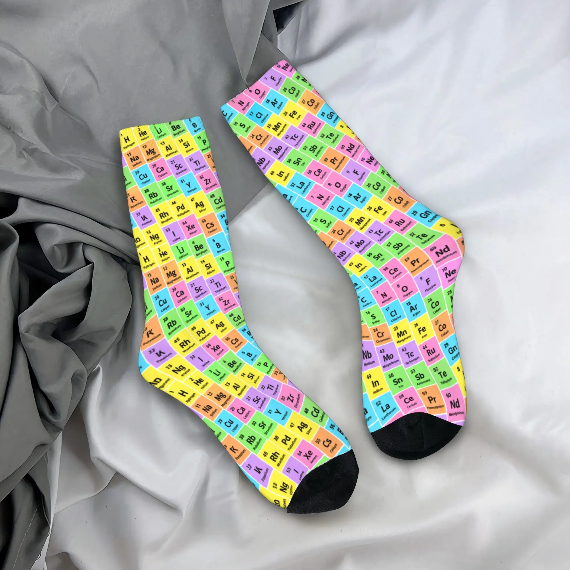 Novelty Men Socks with Colorful Periodic Table Element Stockings Anti Skid Men's Socks Soft Breathable Autumn Gothic Socks
