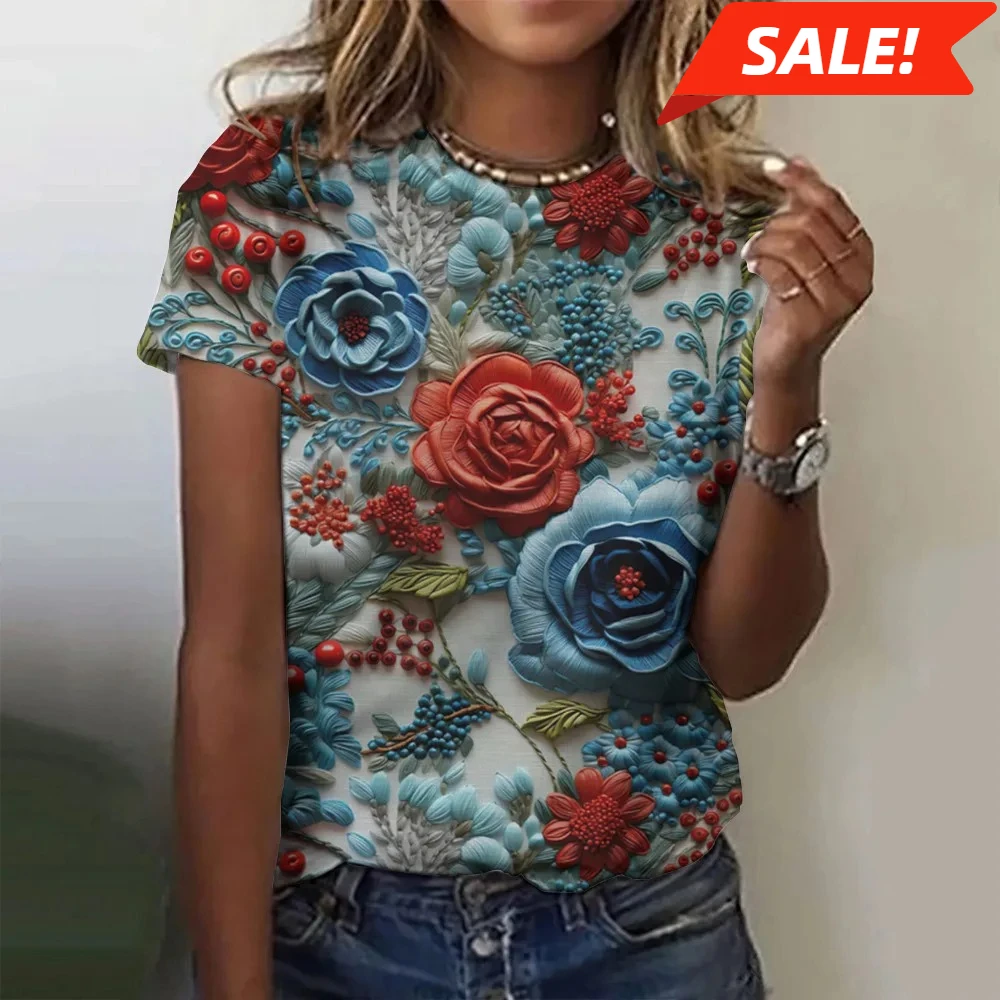 

Новые красочные цветочные футболки с цветочным 3D принтом, женская летняя футболка с круглым вырезом и короткими рукавами Y2k, футболки в стиле Харадзюку, топы, женская одежда