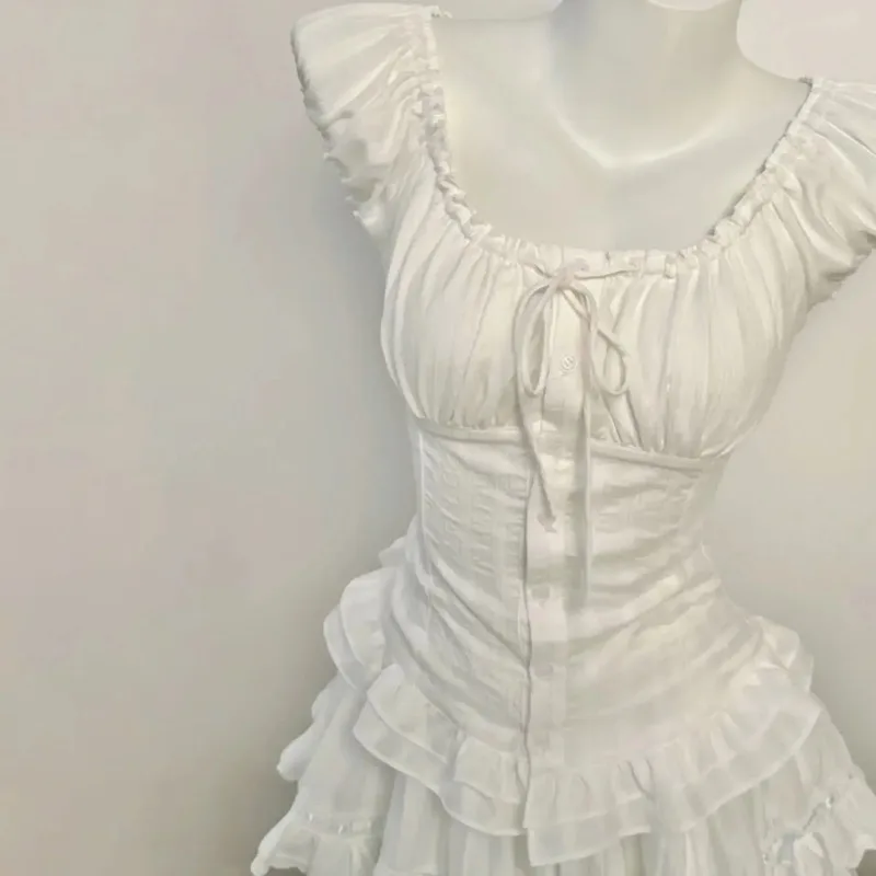 Sweet Hot Girl Puur Sexy Vierkante Hals Vetershirt Dames Zomer Geplooide Bubble Mouw Slim Fit Top Mode Dameskleding