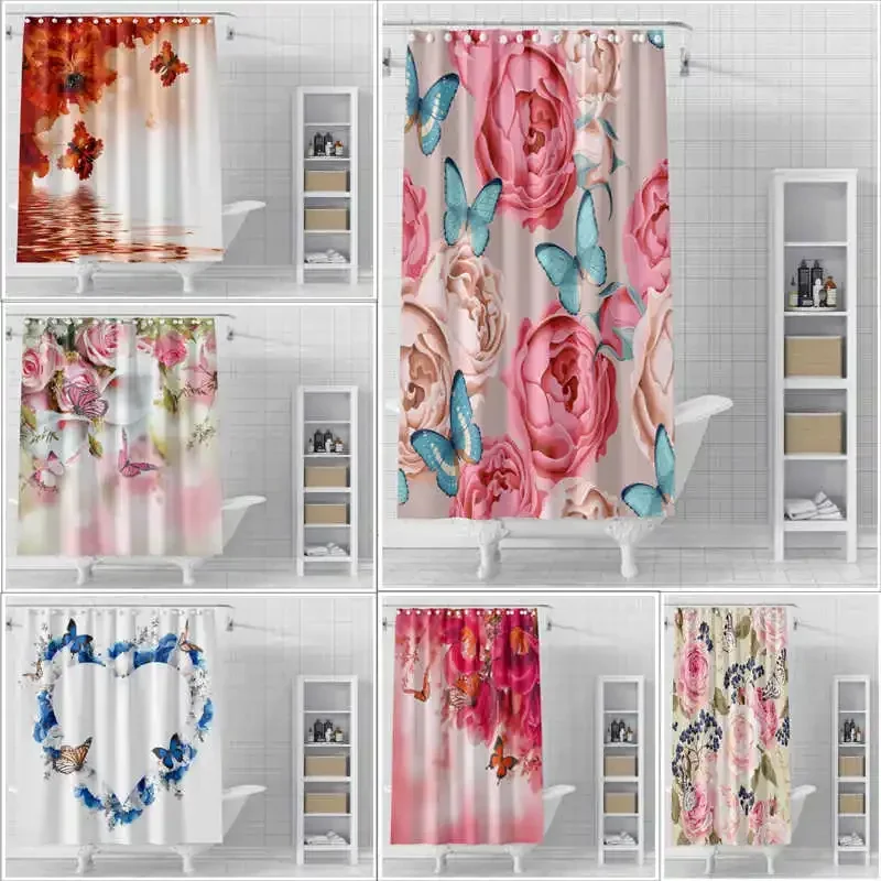 

Flowers Bloom in Full Bloom Shower Curtain Waterproof and Mildew Proof Bathroom Partition Curtain