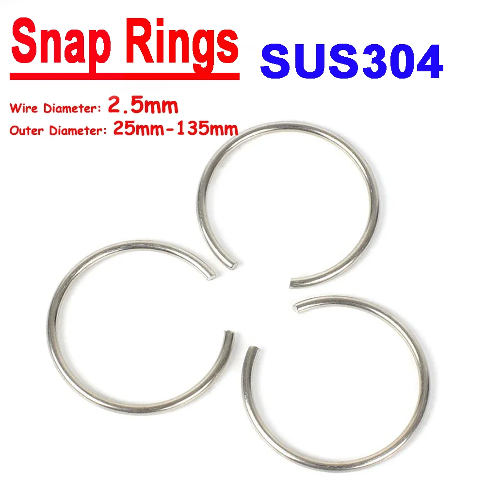 

10Pcs d0= 2.5mm SUS304 Stainless Steel Round Wire Snap Rings Hole Retainer Circlips for Shaft OD 25mm to 135mm
