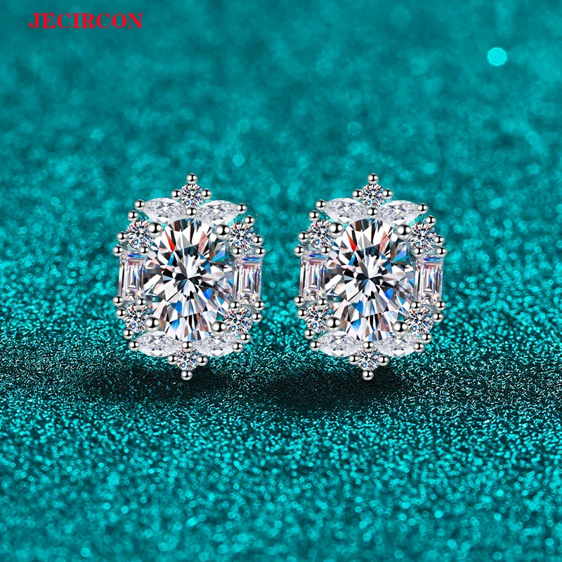 

JECIRCON Women's S925 Sterling Silver Earrings 1CT Oval Moissanite with Sparkling Zircon, Gorgeous Studs,Daily Versatile Jewelry