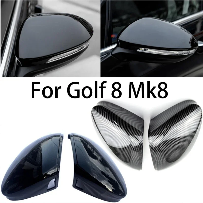 

For Volkswagen Golf MK8 VIII 8 2020 2021 2022 Car Rearview Side Mirror Cover Caps parts accessories Glossy Black Carbon Look