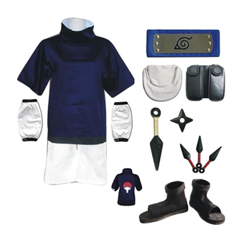 Adult Child Uchiha Sasuke Cosplay Costume Uniform T-shirt Pants Headband Shoes Full Set Outfit Halloween Suit for Adult Children