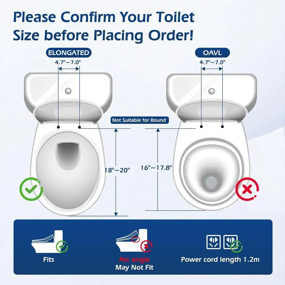 Bidet Toilet Seat, Electric Smart Heated Toilet Seat with Warm Water & Dryer, eminine & ront Rear Wash, Sel-Clean Nozzle, Night view 5