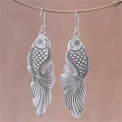 Exquisite Goldfish Animal Earrings for Women Silver Color Dangle Earrings Jewelry