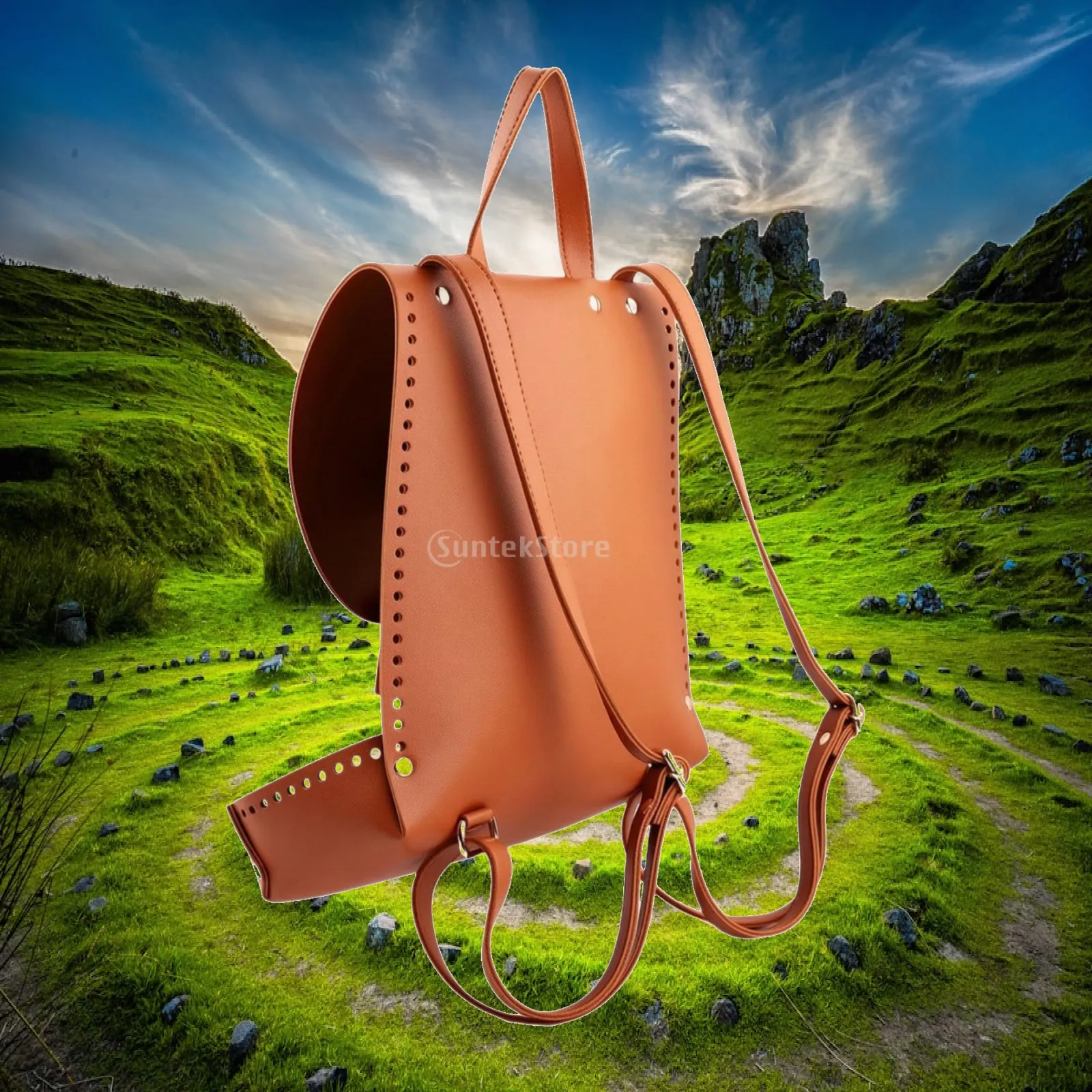 PU Leather Backpack Flexible Cover Backpack with Metal Buckle Low-Profile Casual