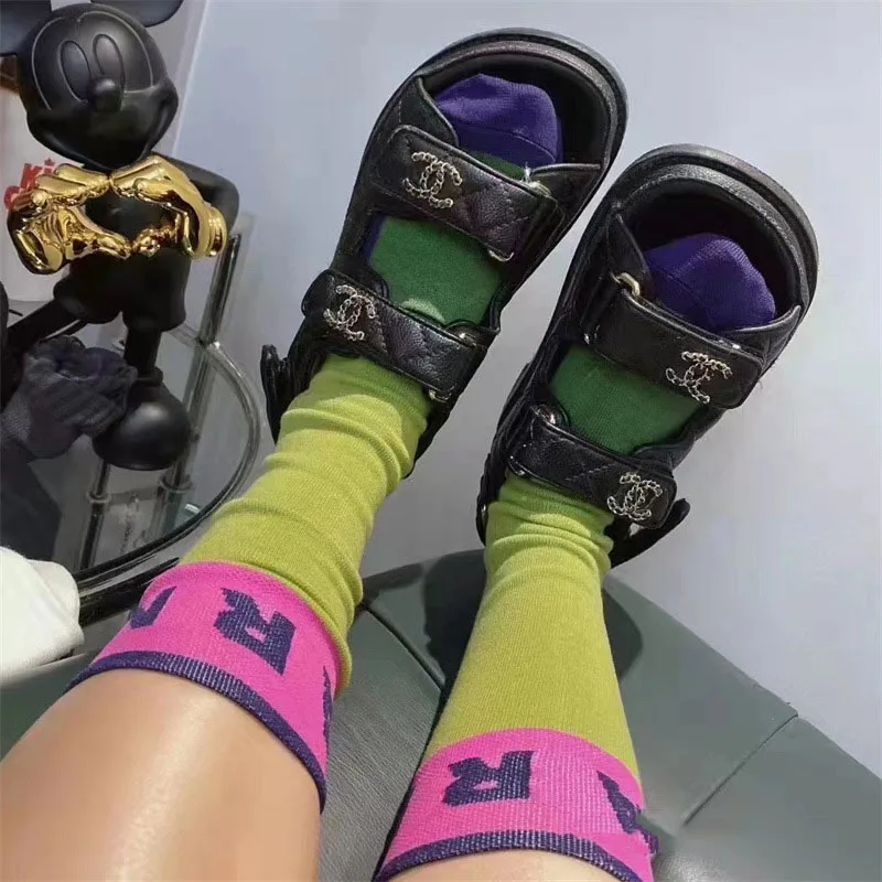 New Colorblocking Socks Alphabet Print Sports Fashion Socks Pure Cotton Comfortable Soft Thin Breathable Casual