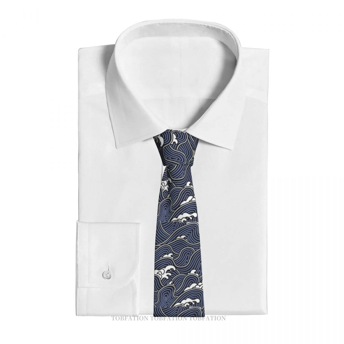 Blue Wave Pattern Print Ties Japanese Wave Casual Unisex Neck Tie Daily Wear Narrow Striped Slim Cravat