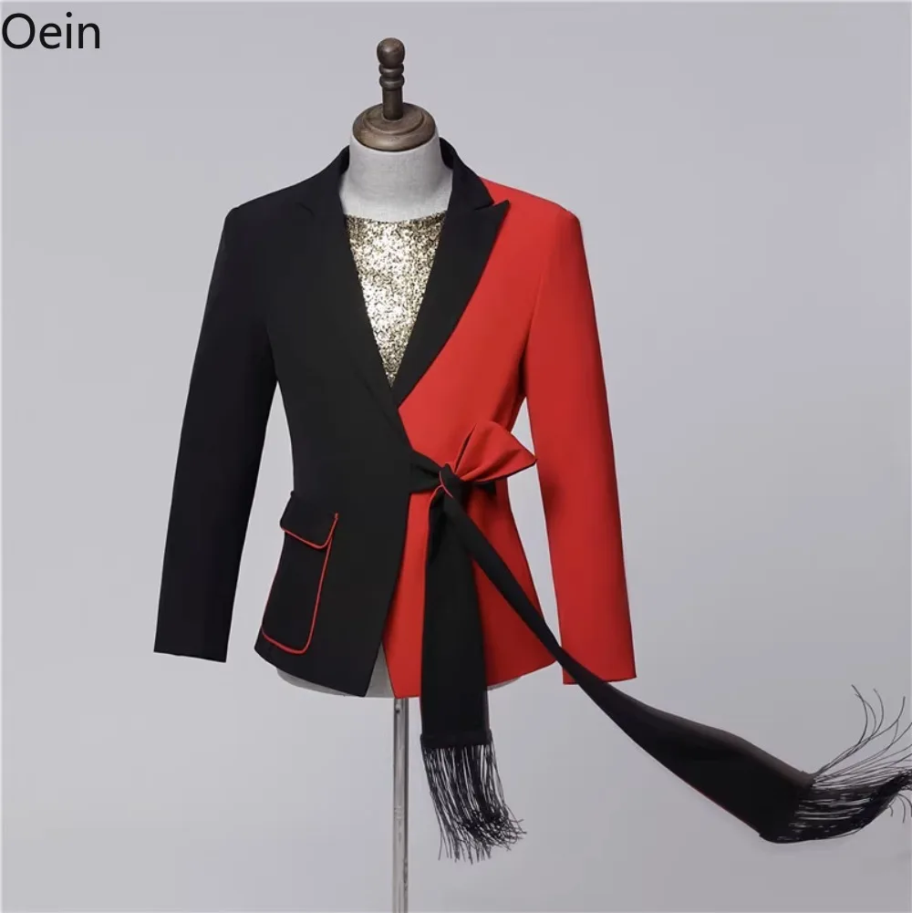 

2Pcs Mens Bow Slim Fit Jacket Button Coat Lapel Collar Formal Party DJ Blazer Dance Suits+Pants