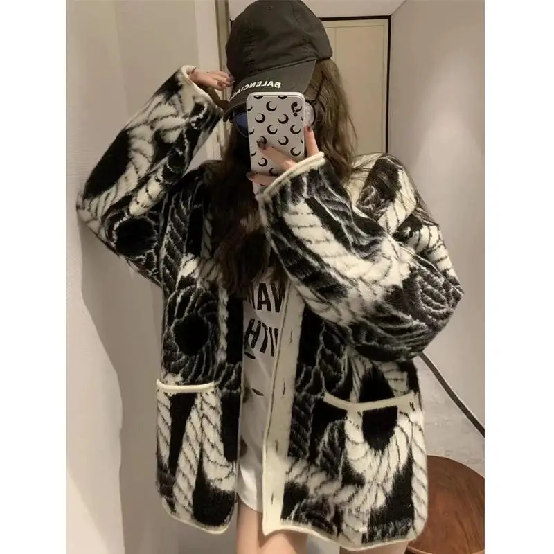 

Свободный вязаный свитер-кардиган с узором косы для женщин, в корейском стиле, осенне-зимняя новинка, с изысканным дизайном