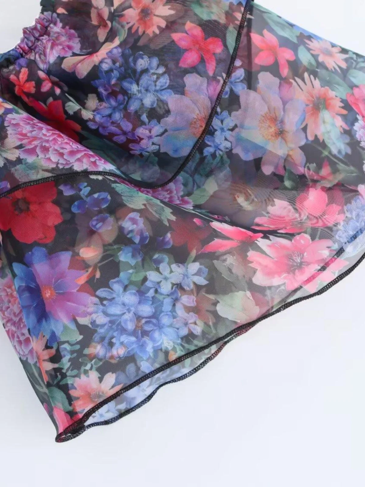 เสื้อผ้าผู้หญิง JNLEAOG Faion แบบพิมพ์ลาย ผ้าออร์แกนซ่าแบบซ้อนชั้น ทรงเปิดไหล่ข้างเดียว สไตล์ฝรั่งเศส ผ้าโพลีเอสเตอร์ กระโปรงทรงบัสิน