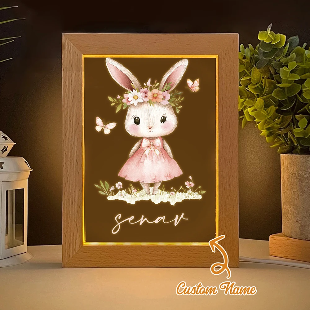 

Personalized Pretty Rabbit LED Night View Photo Frame Custom Gift Family Living Room Bedroom Dining Room Home Decor