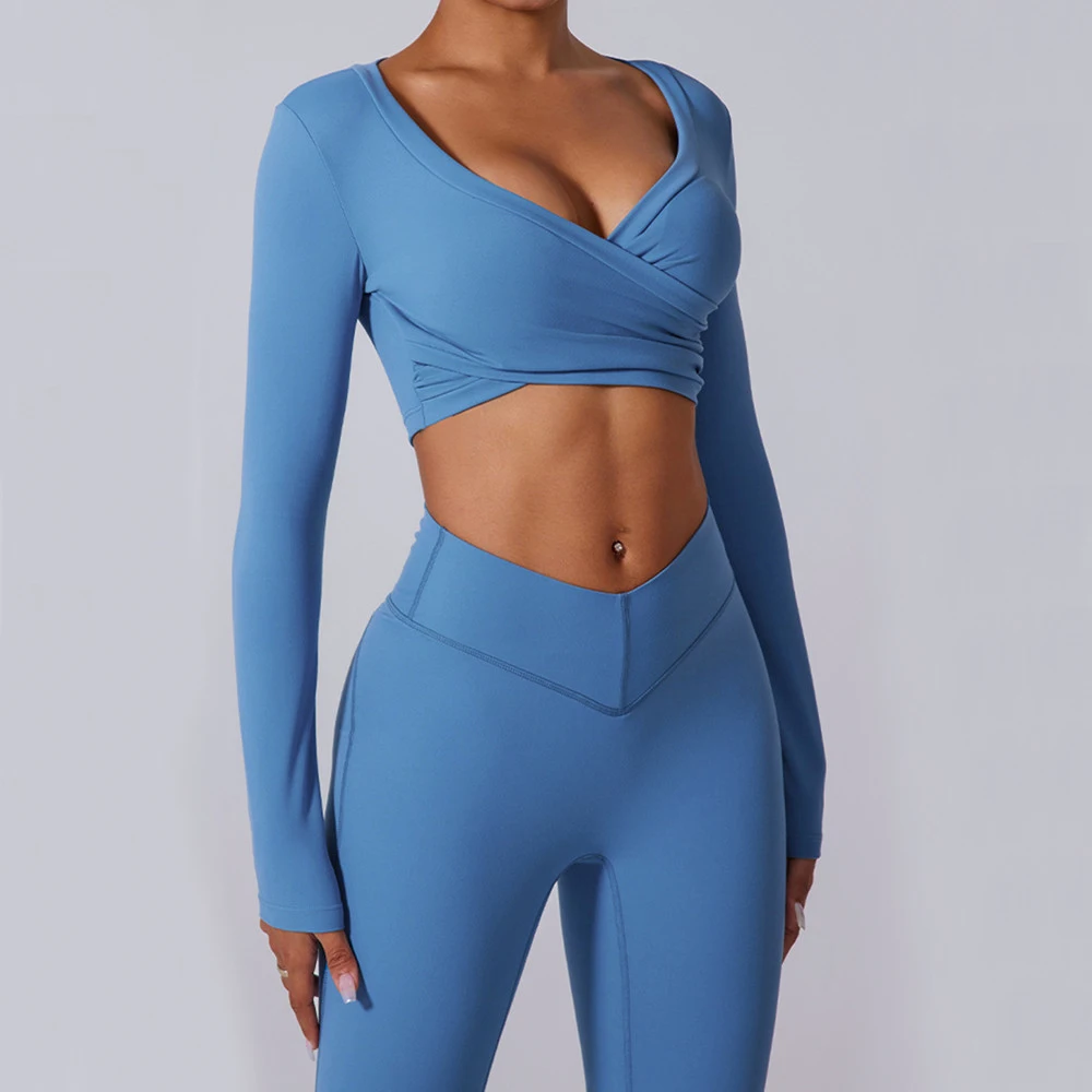 قميص رياضي بأكمام طويلة قميص نسائي قصير للصالة الرياضية قمصان نسائية للتمرين سريعة الجفاف ملابس لليوجا ملابس رياضية للنساء XP101