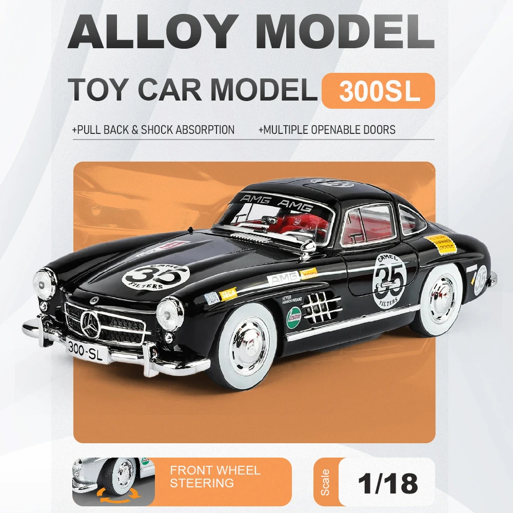 

1:18 300SL Models Cars Miniature Toy Slide Forward Alloy Diecast Vintage Vehicle Shock Absorption Model Father’s Day Presents