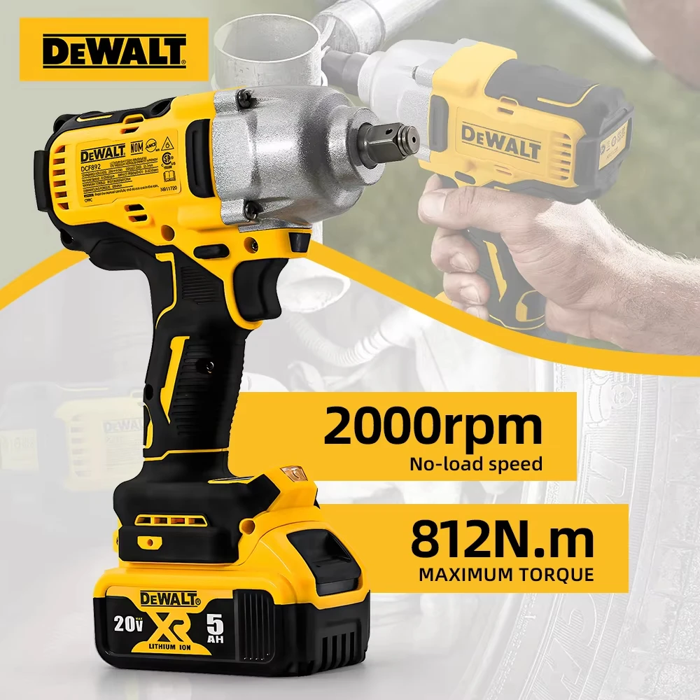 Dewalt DCF892 1/2 Inch Brushless Electric Wrench 812N.m Cordless Impact Driver High Torque Three Speed Auto Repair Power Tools