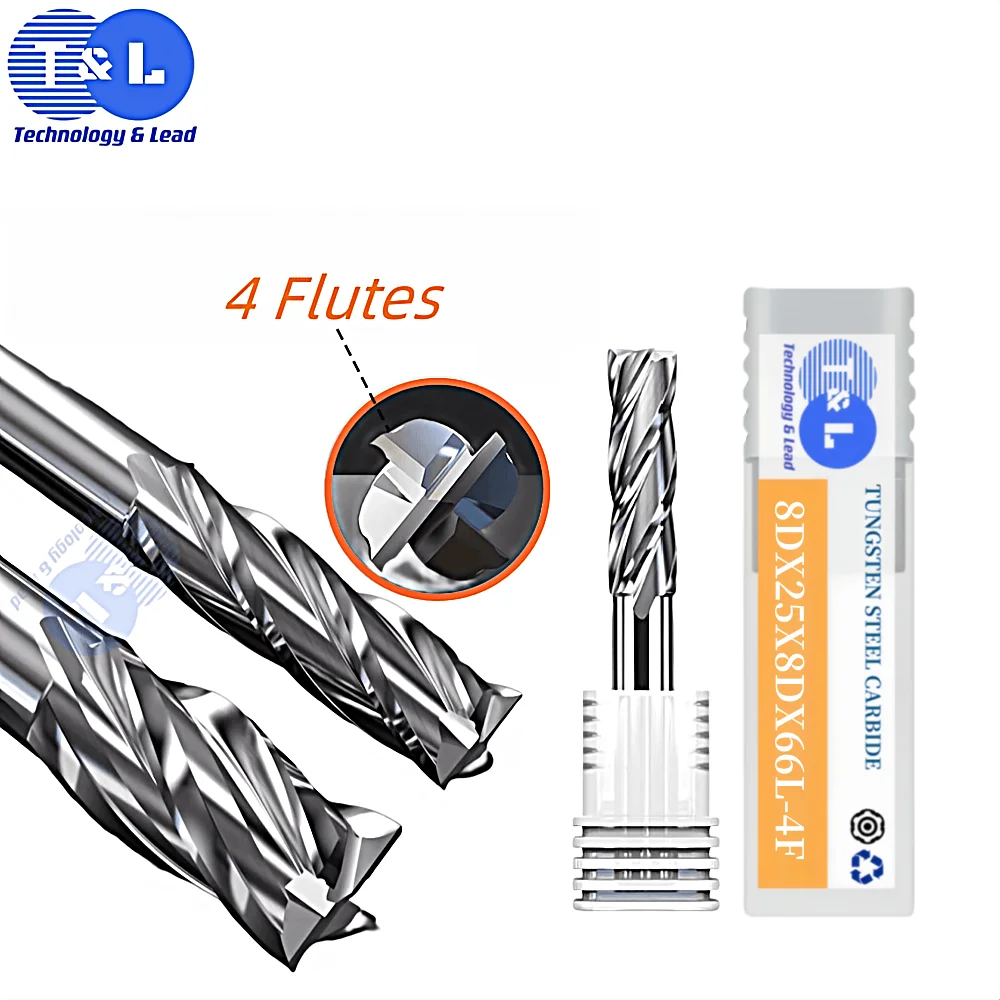 T&L HRC65 4 Flutes tungsten steel end mill flat bottom knife high gloss mirror CNC tool CNC aluminum alloy CNC special tools