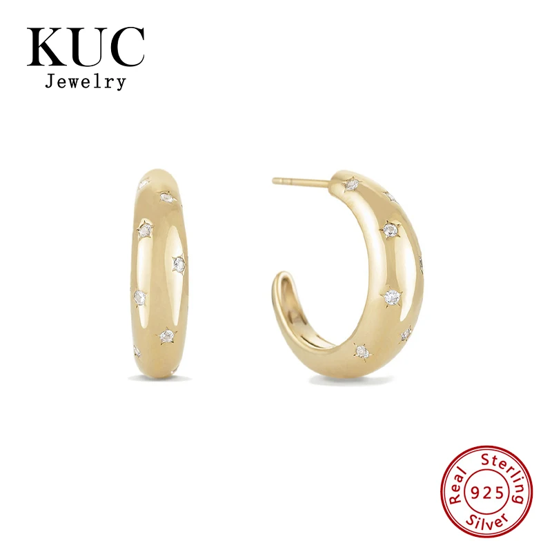 

Hot Sales Fashion Fine Jewelry Starburst Dome Minimalist 925 Sterling Silver Stud Earring 18k Gold Plated Earrings