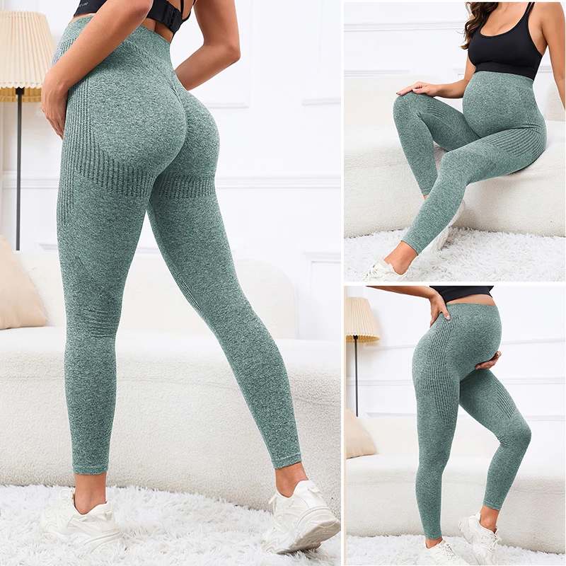 Simple solid color maternity leggings breathable and warm belly support pants lightweight and slimming women's maternity pants