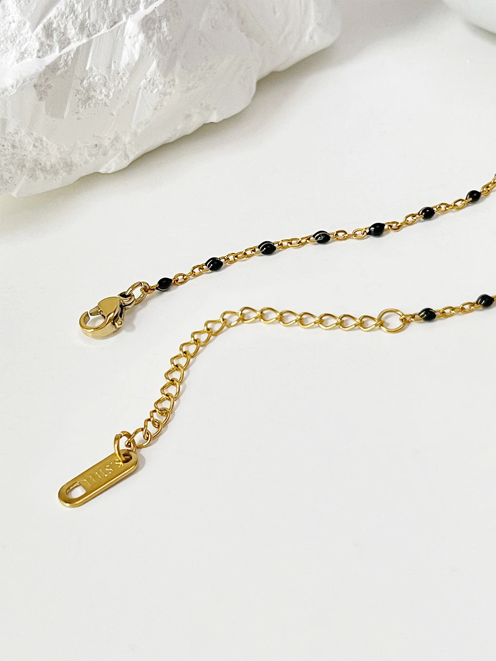Peri\'sBox Stainless Steel Black Enamel Dot Thin Chain Choker Necklace Minimal Dainty Tiny Beaded Satellite Chains Jewelry Women