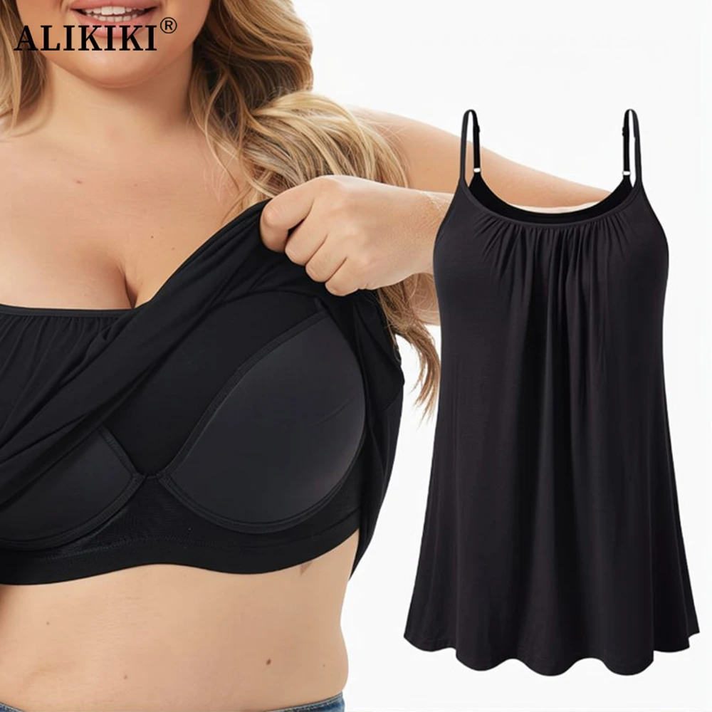 Plus-Size-Tanktop mit integriertem BH für Damen, verstellbare Spaghettiträger, gepolsterte Camisole-Tops, weiches, bequemes Sommer-Unterhemd