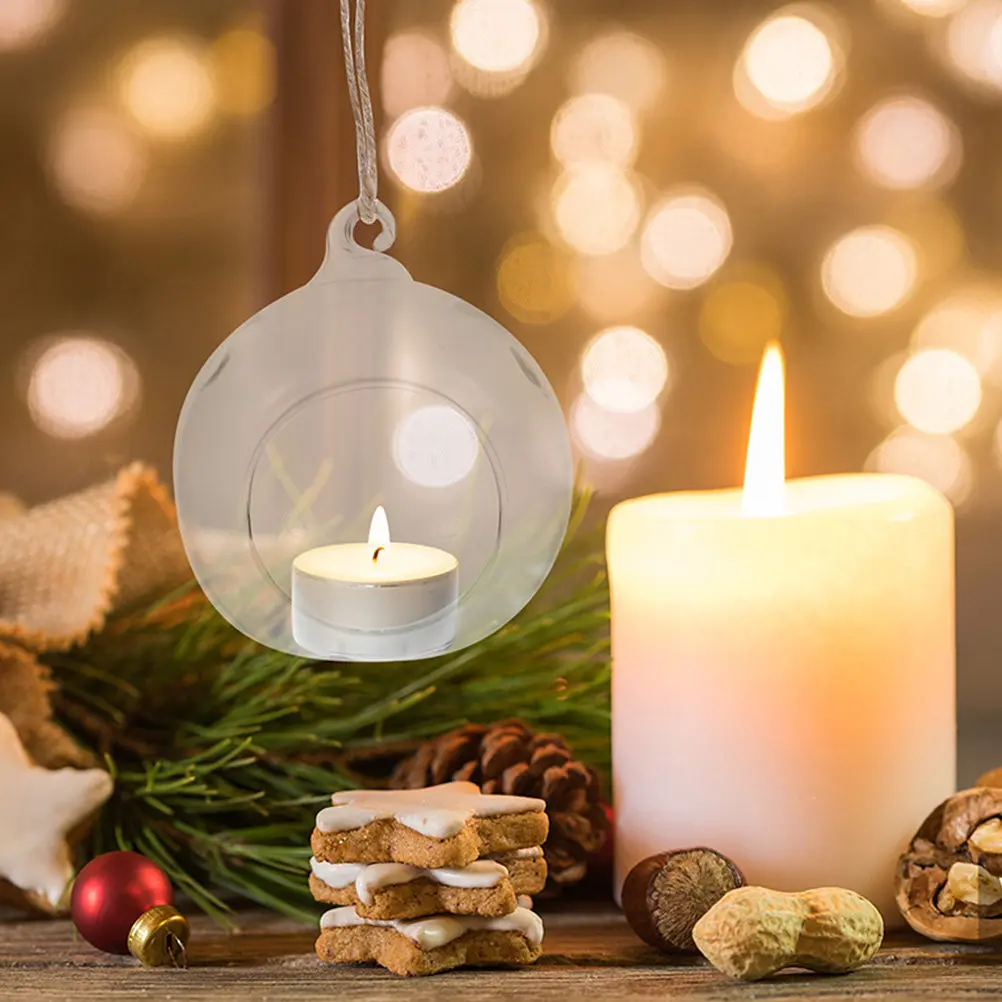 6Pcs Clear Hanging Glass Bauble Holder Sphere Ball Tealight Holder for Table Centerpiece Tree Decor Thanksgiving New Year