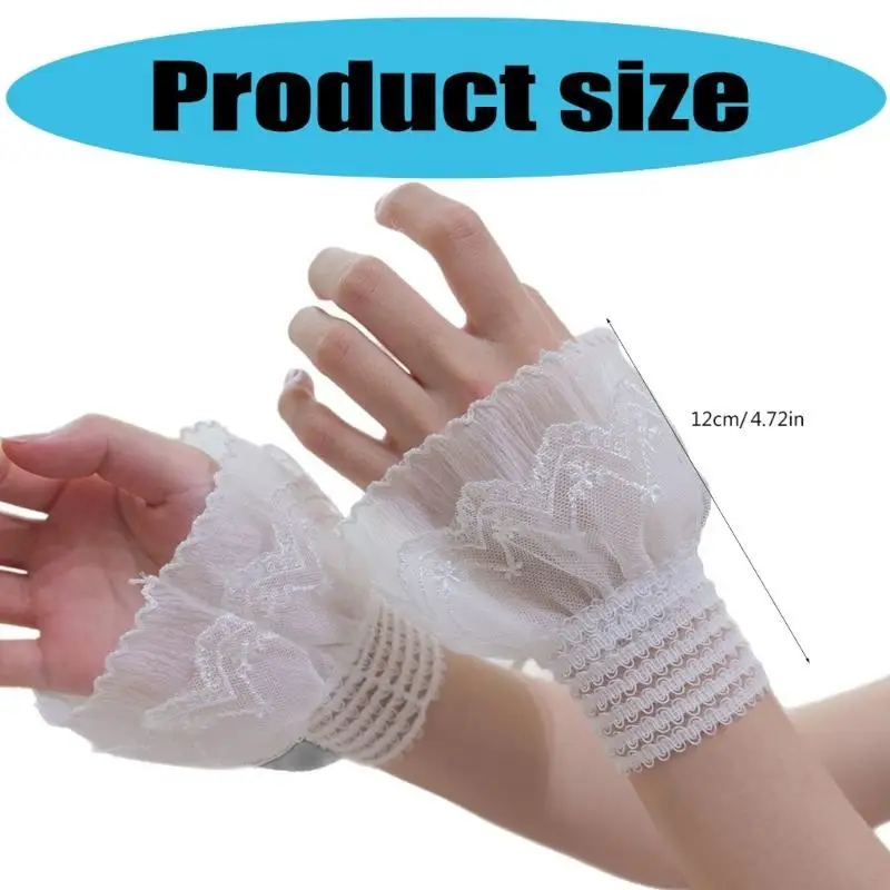 M6CD Guantes encaje volantes Mangas flores blancas Extensión manguito decorativo para mujeres