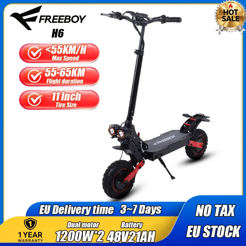 FREEBOY H6 Elektroroller 2400W Doppelmotor 48V21AH Lithium-Akku Langstrecken-Elektroroller 11-Zoll-Reifen Faltbarer Outdoor-Elektroroller Deutschland Lagerbestand Lieferung Authentische Marke mit