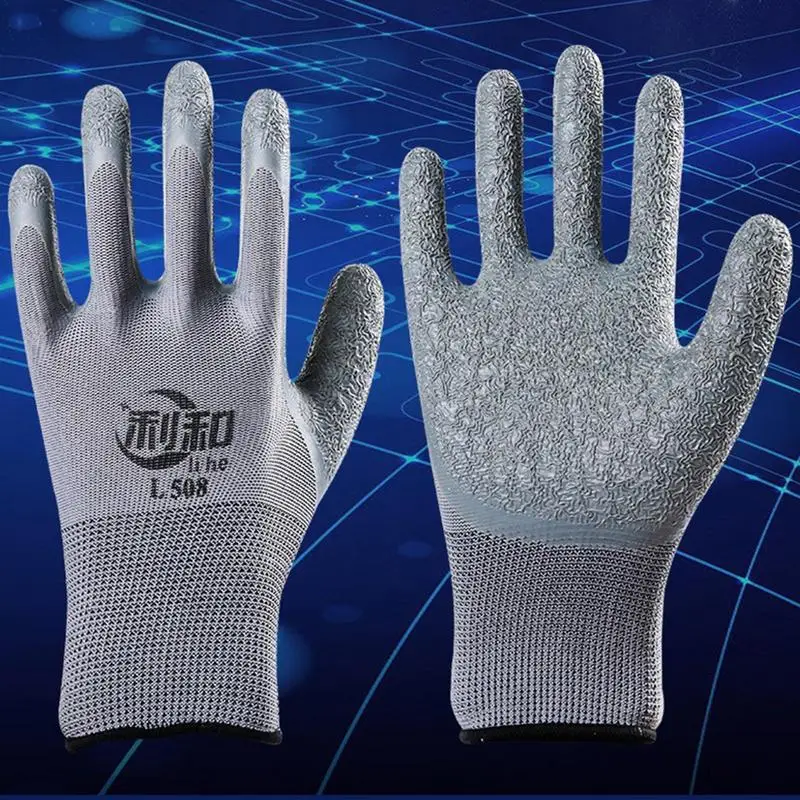 Latex Coated Work Gloves Palm Latex Dipped Work Gloves Crinkle Pattern Seamless Knit Comfort Stretch Fit Nylon Firm Grip 12