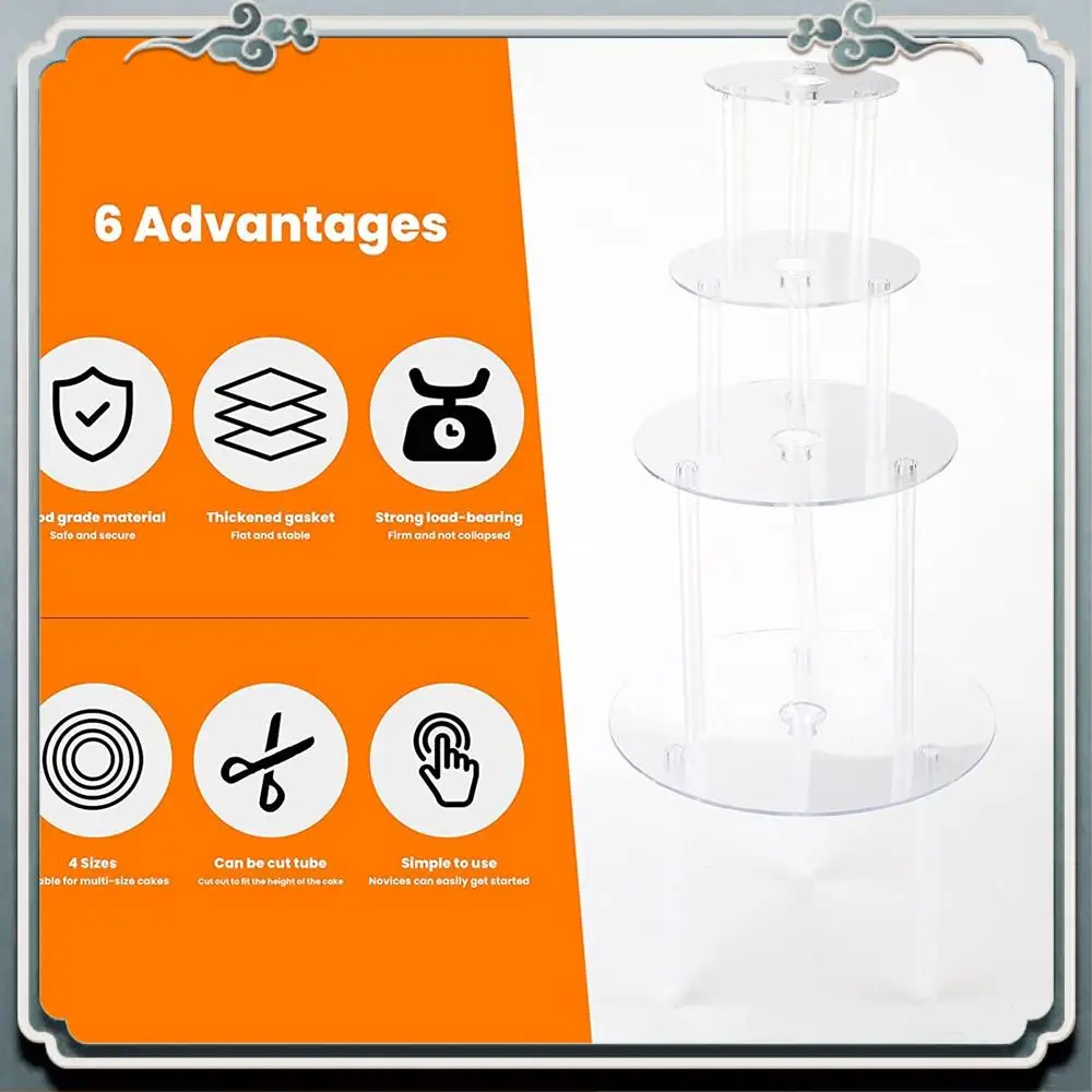 Cake Stand Cake Plate 4 Reusable Cake Supports With 12 Plastic Dowel Rods Cake Supports For Multi-Tier Cake Decoration Top-Rated