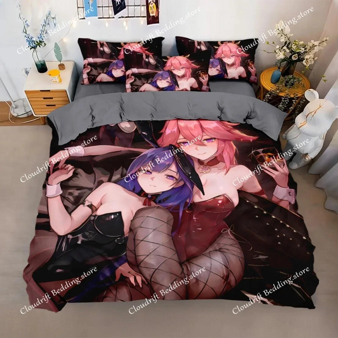 

Японский комплект постельного белья Genshin Impact с изображением Камисато Аяки, пододеяльник и наволочка для детей и мальчиков, модный домашний текстиль