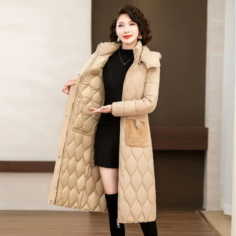 2024 New Women  Jacket Winter Coat Female Mid Length Version Parkas Loose Thick Warm Outwear Hooded Versatile Overcoat LX253