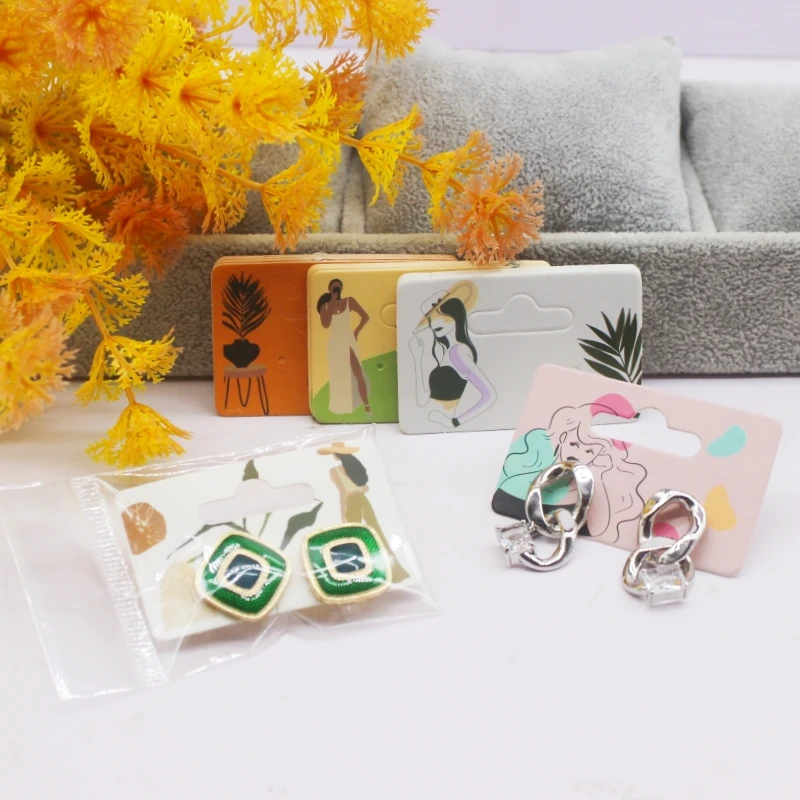 100 pcs 5.5x3.5cm new luxury brand jewelry pearl powder paper display earring cards, earring packaging label cards