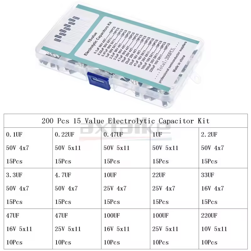 120/200/500Pcs 16V 25V 50V 0.1uF - 1000uF Aluminum Electrolytic Capacitor Assorted Kit Box 1uF 4.7uF 10uF 47uF 220uF 330uF 470uF - Image 3